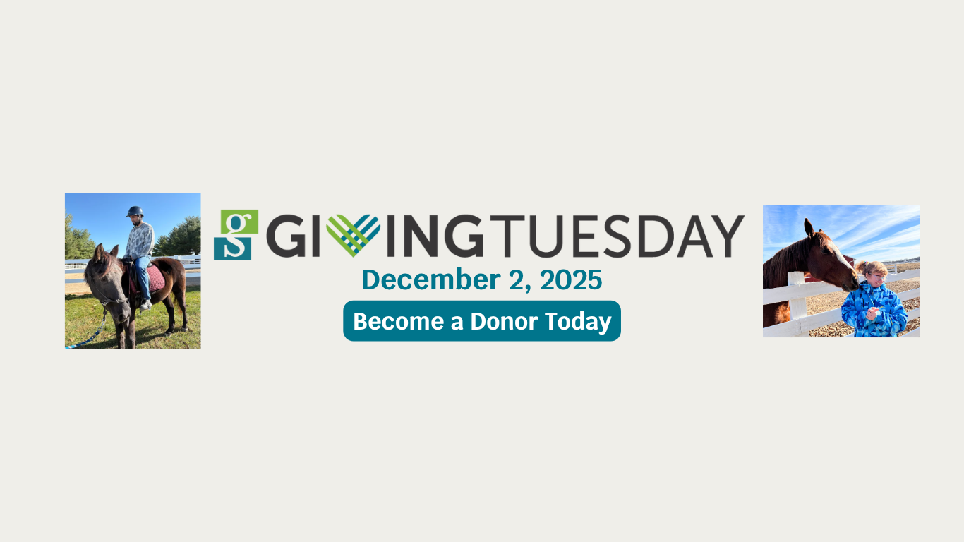 A banner for the giving Tuesday initiative on December 2, accompanied by photos of Canopy students with their equine therapy horses.